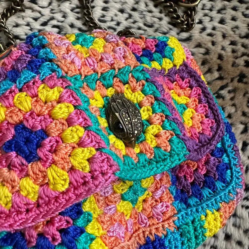 Kurt Geiger London Kensington Rainbow Mini Crochet Shoulder Bag Granny Square